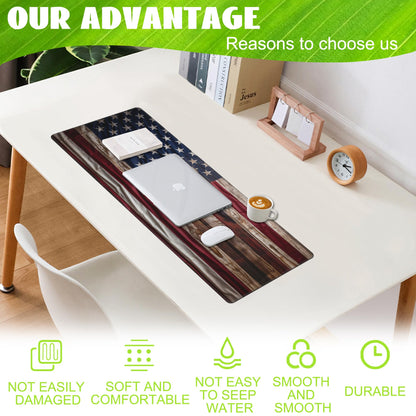 Eflxamz Large Gaming Mouse Pad for Desk,Wooden American Flag Desk Mat,Wooden USA Flag Desk Pad,Extended Big Computer Keyboard Mouse Pad with Non-Slip Base and Stitched Edge,31.5"x11.8"