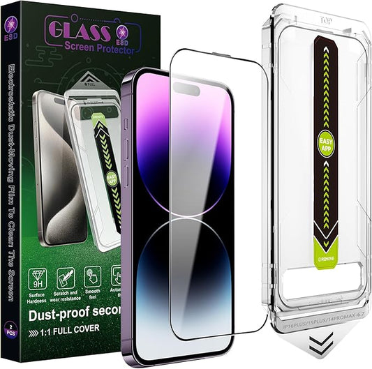 SY SHANGYAN 2 Pack Ultra HD Clear Screen Protector for iPhone 14 Pro Max/15 Plus/16 Plus (6.7-Inch),9H Tempered Glass,Full Coverage,Anti-Fingerprint,Auto Dust Removal,Bubble-Free,Easy Installation