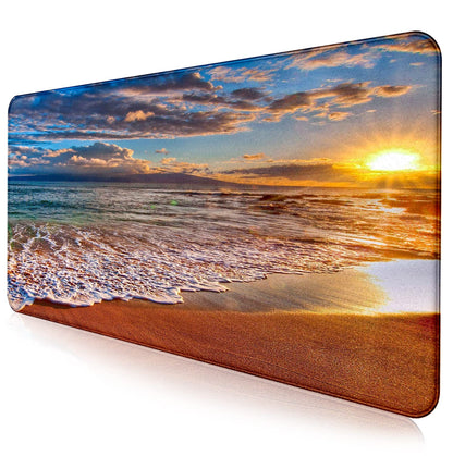 Sunset Beach Large Gaming Mouse Mat with Stitching Edges, Office Desk Mat