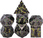 Maywin Cracked Rune Metal Dice Set for DND & RPG – Dark Fantasy Fractured Design, Premium Heavy Metal Polyhedral Dice with Deep Engraved Numbers, 7-Piece Set – Green Mystic Vein