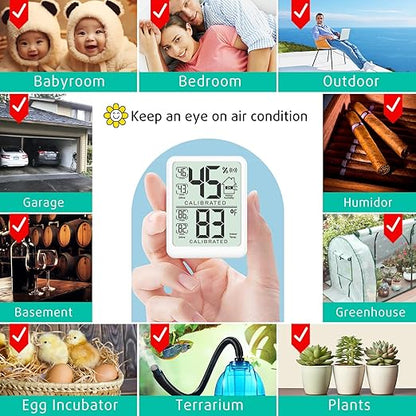 Antonki 2-Pack Room Thermometer, Digital Small Hygrometer Indoor Thermometer Humidity Gauge, Temperature Humidity Meter with Max/Min Record Monitor Sensor for Home, Plants - Battery Included