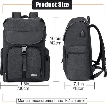 CADeN Camera Backpack Canvas Camera Bag for DSLR/SLR Mirrorless Camera with 15.6 inches Laptop Compartment, Camera Case Compatible for Sony Canon Nikon Cameras and Lens Tripod Waterproof Black