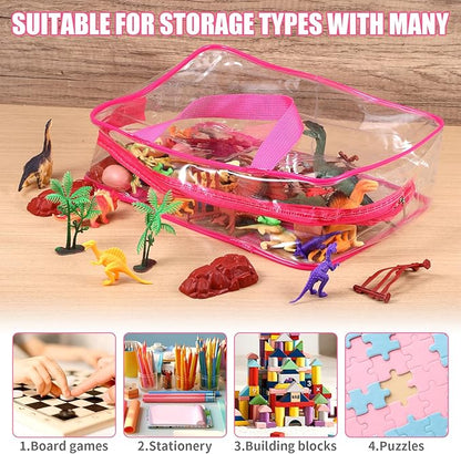 6 PCS Waterproof Toy Storage Bags With Zipper, Clear Toy Storage Organizer, Portable Organizer For Blocks, Puzzles, Books, Board Games, Clay(Red, Blue)