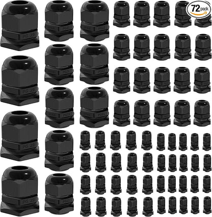 Joinfworld 72pcs Cable Glands Kit Waterproof Strain Relief Cord Connector Grip Weatherproof Cable Pass Through PG7 1/4" 1/2" 3/4" 1" NPT Wire Grommet