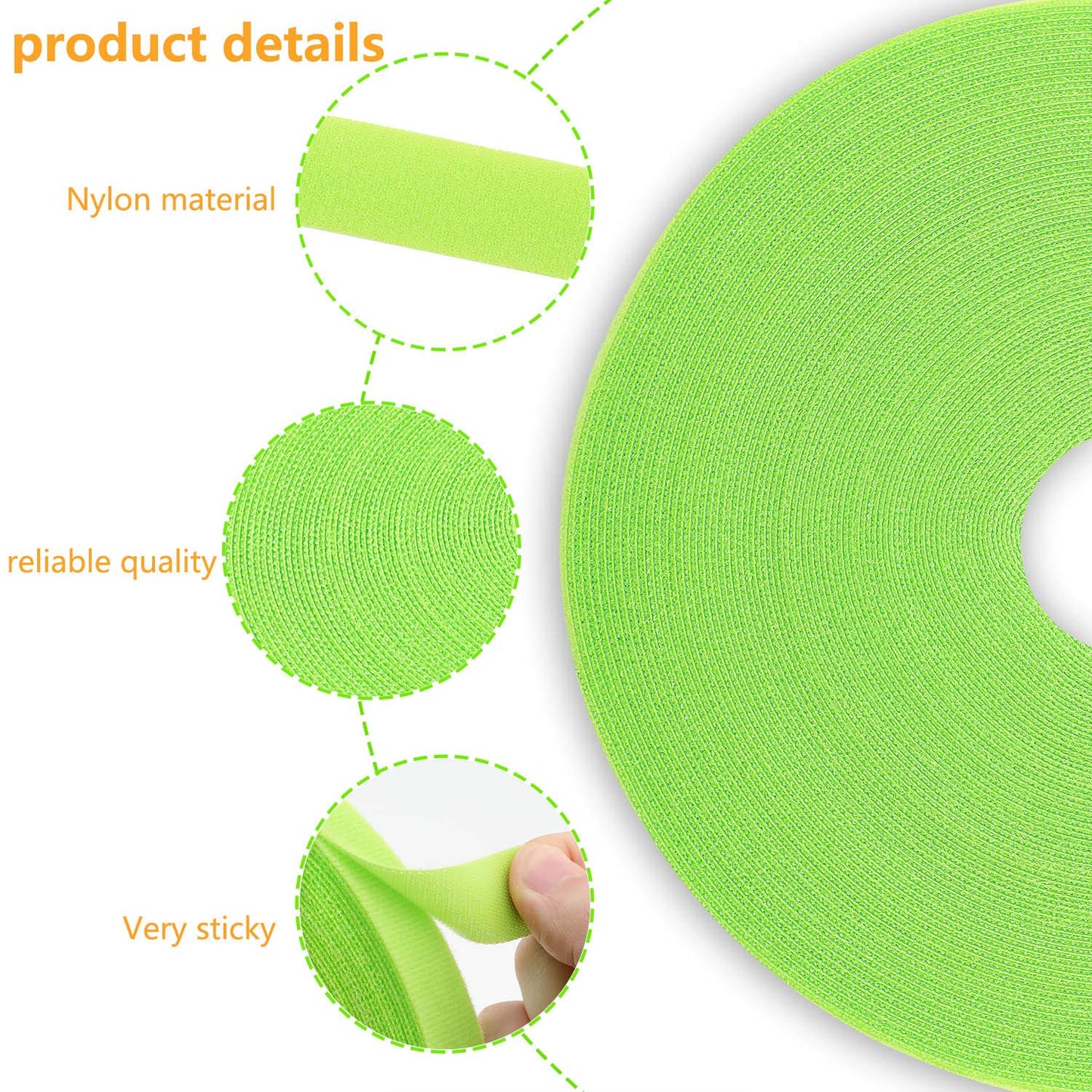 Saisn Reusable Fastening Tape Cable Ties 3/4 Inch Double Side Hook Roll (25 Yard, Green)