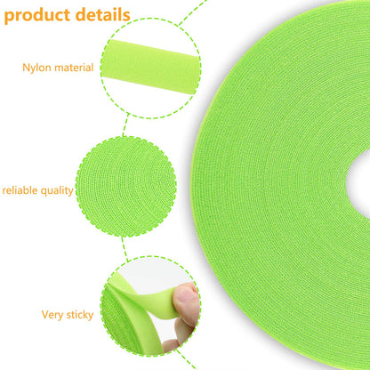 Saisn Reusable Fastening Tape Cable Ties 3/4 Inch Double Side Hook Roll (25 Yard, Green)