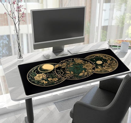 Aesthetic Celestial Desk Mat Vintage Flowers Desk Pad Large Mouse Pad Gaming Mousepad Extended XXL Computer Mat 31.5x15.75 in, Cute Laptop Keyboard and Mouse Mat for Women Office Desk Decor Pad