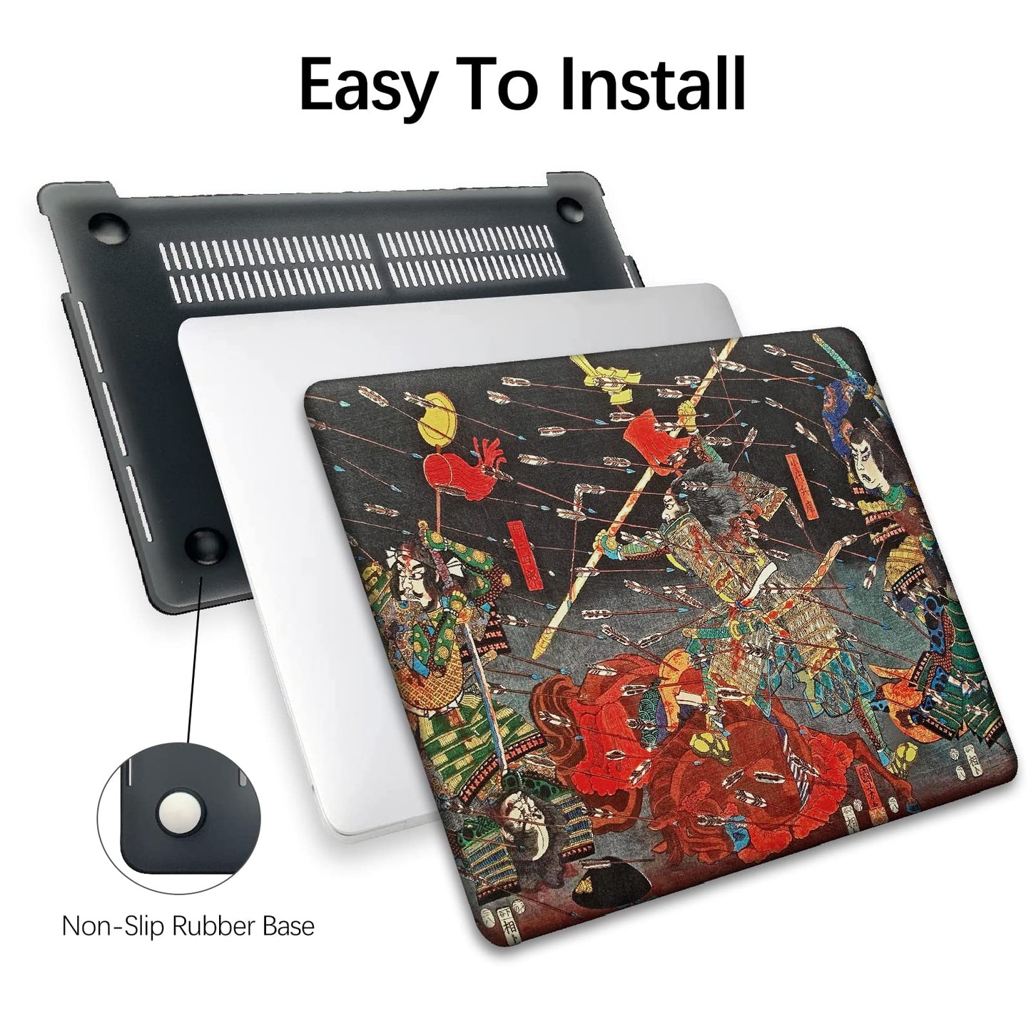 Berkin Arts Compatible with MacBook Air 13 inch Cover, 2022-2018 Release A1932 with Touch ID with Keyboard Cover & Screen Protector Ukiyo-e (The Kusunoki's Final Attack by Kuniyoshi)