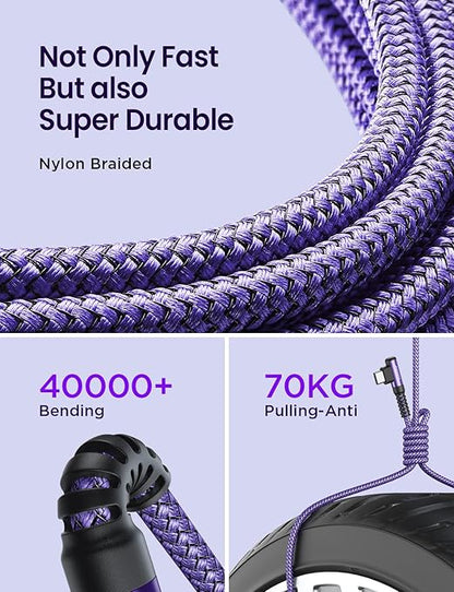 AINOPE 4-Pack [10/6.6/3.3/3.3ft] USB C Cable, 3.1A C Charger Cable Fast Charging, Right Angle Type C Charger Nylon Braided Compatible with Galaxy S10 S9 S8 Plus S21 S20, Note 10 9 8, LG Google Pixel
