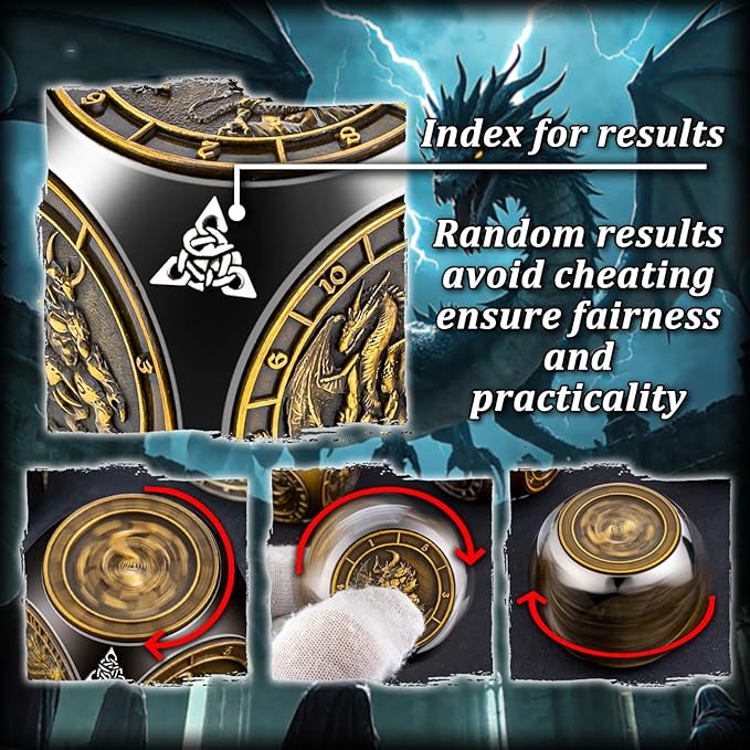 7 in 1 D6 Spinner DND Dice Set D&D, Metal Cube D and D Dice with Gift Box, Dungeons Dragons Role Playing Dice, Black Gold