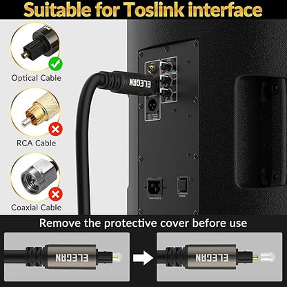 Elecan Optical Audio Cable 20 Ft Digital Audio Toslink Cable Cord-Fiber Optic-Gold Plated-Flexiable&Durable-for Home Theater,Sound Bar,PS4&Xbox-with 4 Right Angled and Mini Toslink Adapters+Ties
