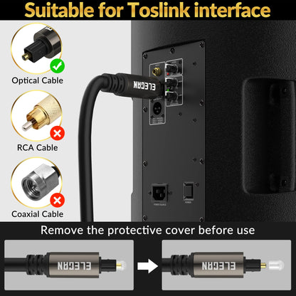 Elecan Optical Audio Cable 50 Ft Digital Audio Toslink Cable Cord-Fiber Optic-Gold Plated-Flexiable&Durable-for Home Theater,Sound Bar,PS4&Xbox-with 4 Right Angled and Mini Toslink Adapters+Ties