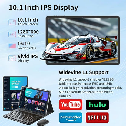 Android Tablet with Keyboard,10 inch Android 15 tablet, 24GB RAM 128GB ROM, 1TB Expand, Octa-Core, Widevine L1, 2.4G/5G WiFi, 8000mAh, Bluetooth, GMS, 2 in 1 Tablet with Case, Mouse, Stylus（Pink)