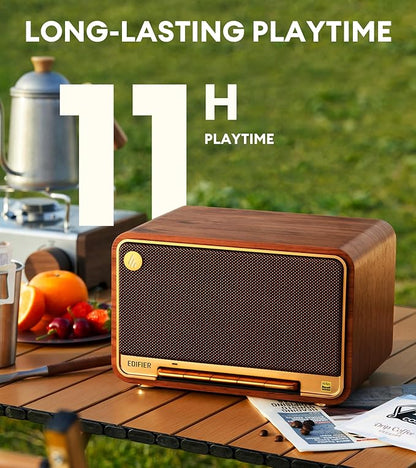 Edifier D32 Tabletop Wireless Speaker, Hi-Res Audio, LDAC, ALAC, 60W (RMS), 2.1 Acoustic Architecture, 11h Playtime, APP Control, Bluetooth 5.3, AirPlay2, USB-C and AUX Inputs, Brown