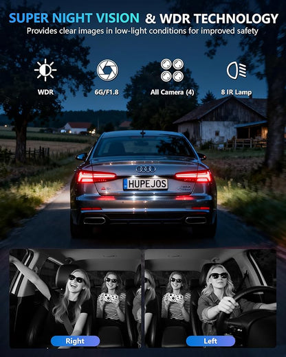Dash Cam 4 Channel Front and Rear Inside, 360° Car Camera 4K UHD, Dash Camera for Cars Built-in Wi-Fi GPS, Dashcam with 64GB Card, Voice Control, CPL Filter, WDR Night Vision, 24H Parking Mode(V8PLUS)