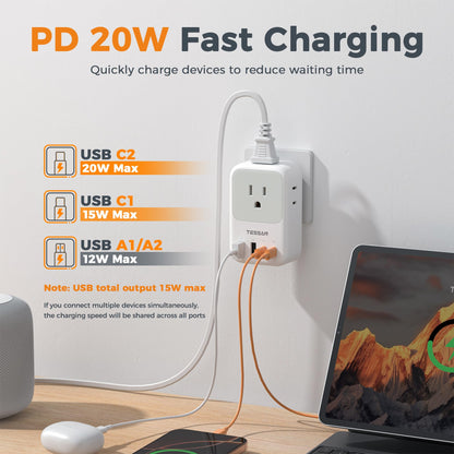 TESSAN USB C Charger Block 20W PD, Fast Charging Adapter with Foldable Plug