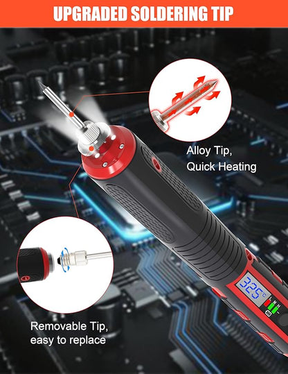 FrogBro Cordless Soldering Iron with Adjustable Cordless Temperature 392°F-842°F Type-C Fast Charging, LED Display, Portable Rechargeable Soldering Kit，Auto Sleep/Shut-Off & Safety Lock