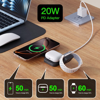2026 for iPhone 16 Pro Max 3 in 1 Foldable Wireless Charging Station for MagSafe Magnetic Charger, Travel Stand 20W Charge Multiple Devices for iPhone 16/15/14/12/11/X-Apple iWatch Ultra/SE AirPods