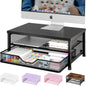 OPNICE Computer Monitor Stand Riser, Desk Organizer with Drawer, Printer & Laptop Stand, Office Desk Accessories & Workspace Desktop Organizers Storage for Office Supplies(Black)