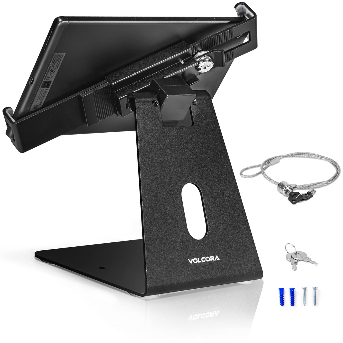 Volcora Anti-Theft Tablet Stand iPad Kiosk Stand with Lock, Silver 10-13'' iPad Stand for Desk, Swivel, Adjustable iPad Holder For Desk, iPad Mount For Desk For POS Register, Retail Business, Cashier