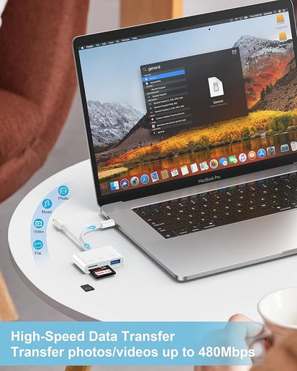 3 in 2 Lightning & USB-C SD Card Reader for iPhone 16 Pro Max 15 Plus 14, Dual Port OTG MicroSD Memory Card Reader Dongle Adapter with SD/TF/USB3.0 Slot for Camera iPad Galaxy S25 S24 MacBook Air/Pro