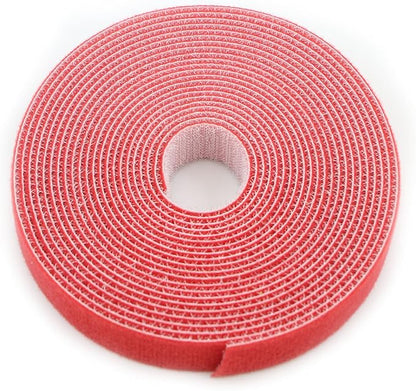 Reusable Fastening Tape Cable Ties 3/4 Inch Double Side Hook Roll (5 Yard, Red)