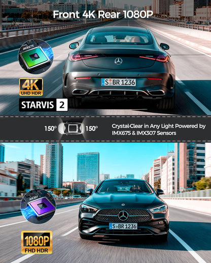 HUPEJOS 4K Dash Cam Front and Rear,STARVIS 2 HDR Dash Camera for Car