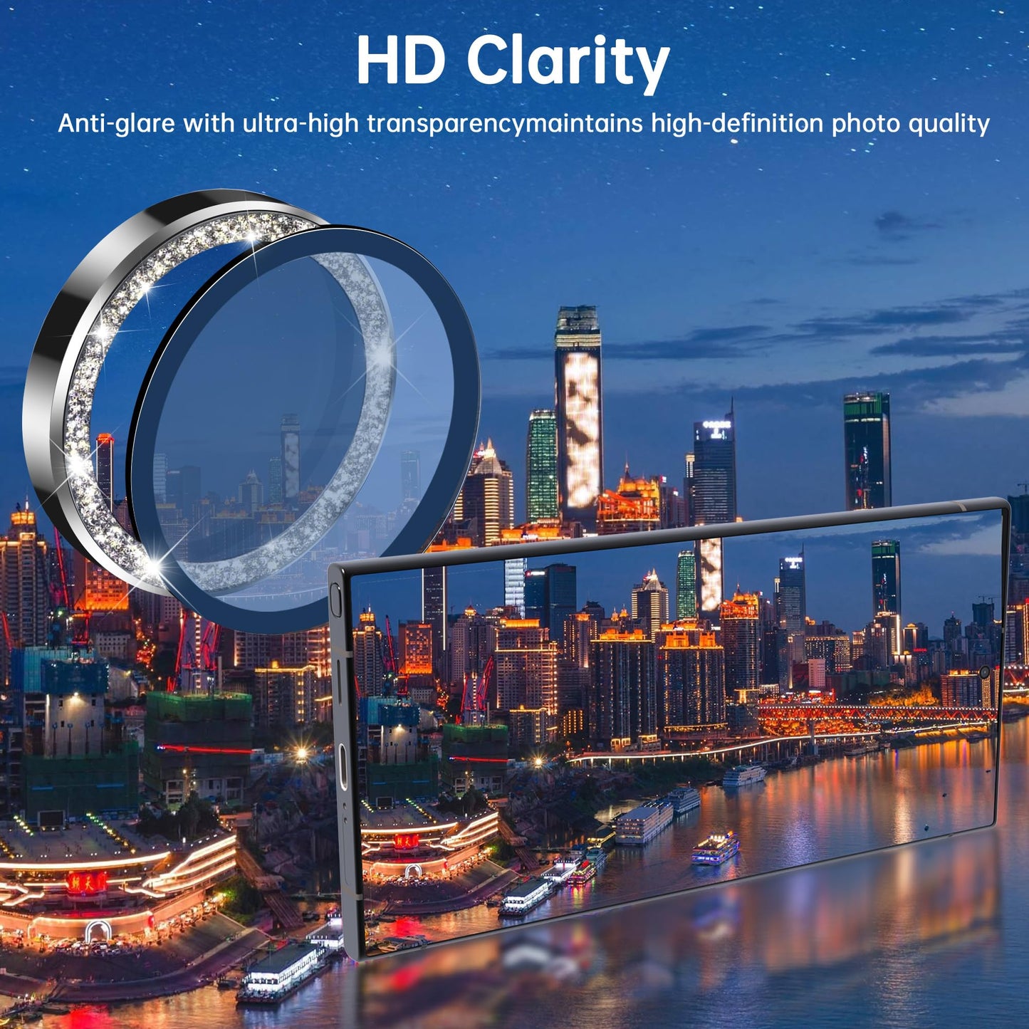 VIPSENT For Samsung Galaxy S24 Ultra Camera Lens Protector, Individual Lens Protector, Ultra HD 9H Tempered Glass Screen Protective Cover, Anti-scratch, Military Grade Drop Protection 2 Set. (Glitter Silver, S24 Ultra)