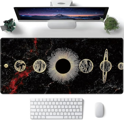 Galaxy Planet Large Mouse Pad,Gaming Keyboard Desk Pad,Extended Mouse Mat Non-Slip Rubber Base with Stitched Edges for Office Game Home XXL 35.4"x15.7"