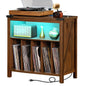 Joaxswe Large Record Player Stand with Charging Station & LED Lights, Vinyl Records Storage Holder Cabinet Holds up to 230 Albums, Turntable Stand for Music Room, Bedroom, Living Room, Office (White)