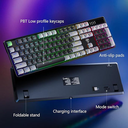 RisoPhy Wireless Gaming Keyboard, Low-Profile 2.4G/USB-C/Bluetooth Mechanical Keyboard with Smooth Red Switches, RGB Backlight/Software/Silent Ergonomic Keyboard for PC/Mac Gamer