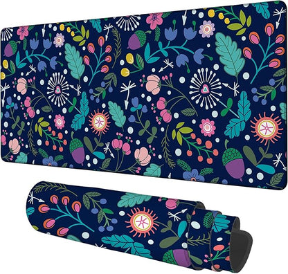 Gaming Desk Pad Large Extra Length Beautiful Floral Mouse Pad Keyboard Laptop Non-Slip Waterproof with Rubber Base Thick Stitched Edge Mouse Mat for Office Home 35.4 x 15.7 Inches