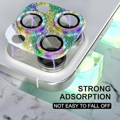 Choiche Compatible for iPhone 16 Pro/iPhone 16 Pro Max Camera Lens Protector, Bling Camera Cover with 9H Tempered Glass Lens Screen Protector Metal Ring Decoration Accessories (Glitter-Colorful)