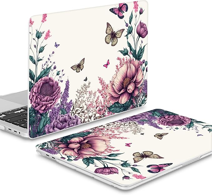 Mektron Designed Case for MacBook Pro 16 Inch A2141 Cover 2019 Release 16" with Liquid Retina Display/Touch ID, Plastic Hard Shell with Keyboard Skin & Screen Protector, Butterfly Flower C077