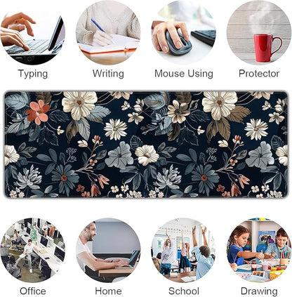 Dark Flower Large Mouse Pad,Gaming Keyboard Desk Pad,Extended Mouse Mat Non-Slip Rubber Base with Stitched Edges for Office Game Home XL 31.5"x11.8"