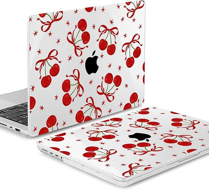Mektron Case for MacBook Pro 16" M4 A3403 A3186 M3 A2991 M2 A2780 M1 A2485 (2021/2023/2024) Pro/Max with Touch ID, Hard Shell Plastic Laptop Cover Keyboard Cover Screen Protector, Red Bows-Cherry