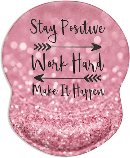 ITNRSIIET Ergonomic Mouse Pad with Gel Wrist Support Small Wrist Rest Smooth Surface Non-Slip PU Base Comfortable Office Supplies Pain Relief, 8.7 x 7.2 inches, Pretty Inspirational Quotes
