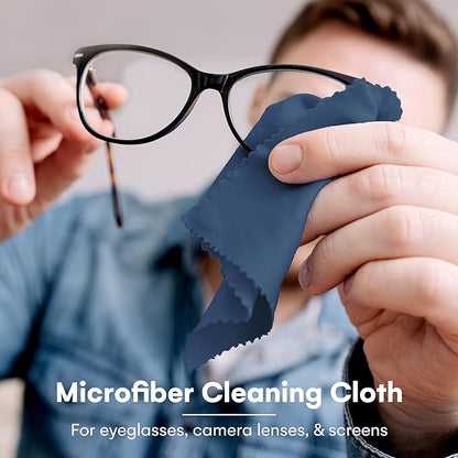 Care Touch Eyeglass Cleaning Cloth - 12 Pack of Microfiber Cleaning Cloth for Glasses, Lenses, Phones and Screens - Large, Lint-Free, Reusable and Scratch-Free - 6 x 7 Inches - Navy