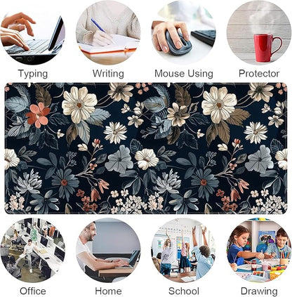 Dark Flower Large Mouse Pad,Gaming Keyboard Desk Pad,Extended Mouse Mat Non-Slip Rubber Base with Stitched Edges for Office Game Home XXL 35.4"x15.7"