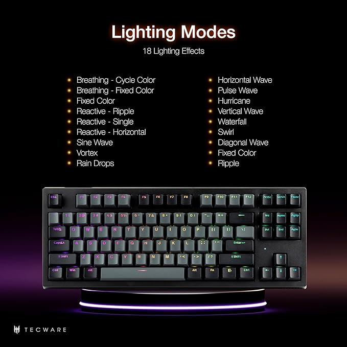 TECWARE Phantom+ Elite 87 Key RGB Mechanical Gaming Keyboard | 3 Mode Wireless Bluetooth 5.0 2.4GHz & USB C Wired | Hot Swappable 5 Pin | Double Shot PBT Keycaps | Wraith Pink Switch - Black