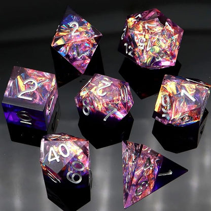 Haxtec Sharp Edge DND Dice Set, Purple Resin Polyhedral RPG Dice
