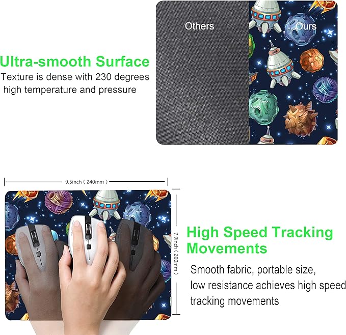 Kids Mouse pad Computer Mousepad with Comic Space with Planets and Spaceships Design Personalized Mouse mat for Laptop Computer Office Decoration Accessories Gift
