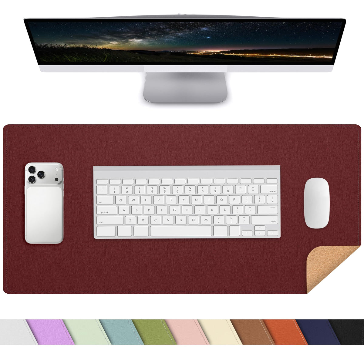 AFIING Leahter Desk Pad 47" x 17", Red,Desk Cover mat