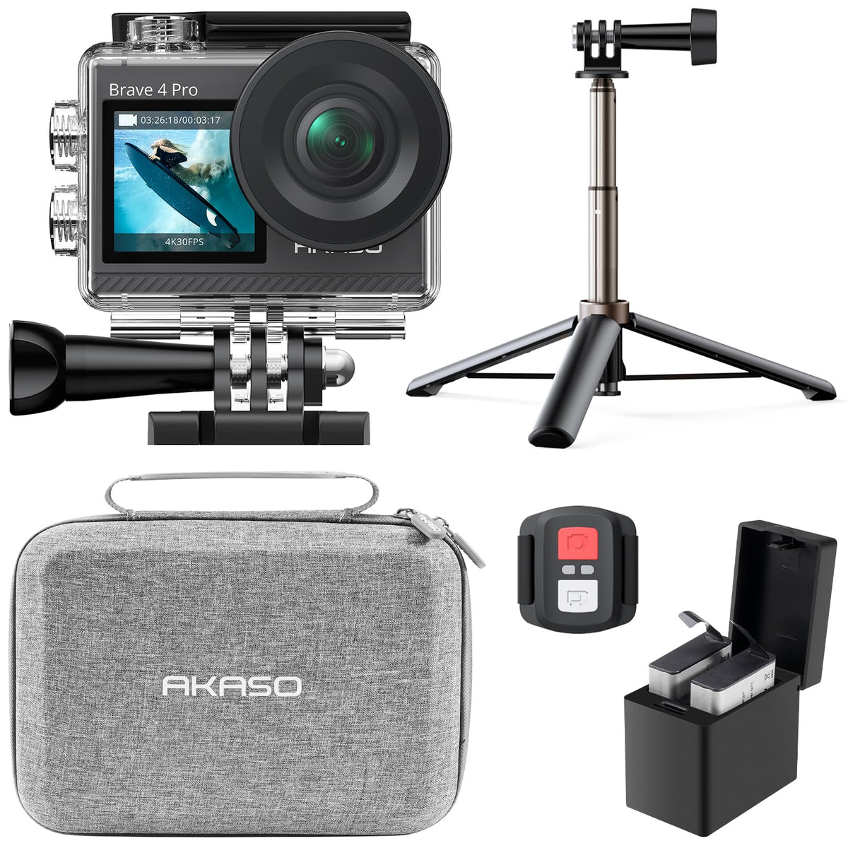 AKASO Brave 4 Pro Action Camera 4K with 256GB MicroSD U3 Card Bundle