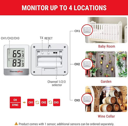 ThermoPro Indoor Outdoor Thermometer Wireless 500FT, Outside Greenhouse Thermometer with Temperature Sensor, Outdoor Thermometers for Patio Reptile House Home Baby Room Temperature Monitor