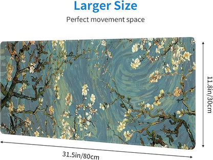 Almond Blossoms Large Mouse Pad,Gaming Keyboard Desk Pad,Extended Mouse Mat Non-Slip Rubber Base with Stitched Edges for Office Game Home XL 31.5"x11.8"