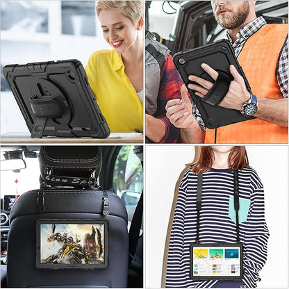 SEYMAC stock Case for Samsung Galaxy Tab A9+ Plus 11'', Full-Body Drop Protection Case with Screen Protector Pencil Holder [360° Rotating Hand Strap] &Stand, Black