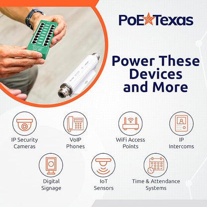 PoE Texas 8 Port PoE/PoE+ Active Mode A Injector with 56V 120W Power Supply - Add PoE+ to Any Switch or Router - 802.3at/af Compliant PoE Midspan for WiFi Access Points, IP Cameras, VoIP Phones