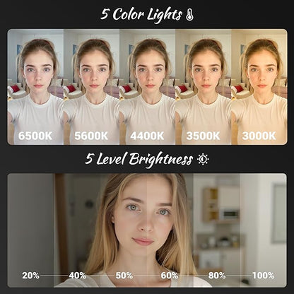 Magnetic Selfie Light for Phone: 5 Led Mode with Mirror Compatible for iPhone & Android - Rechargeable Portable Fill Light for Photography/Video Recording/Conference/Vlog/Makeup (Pink)