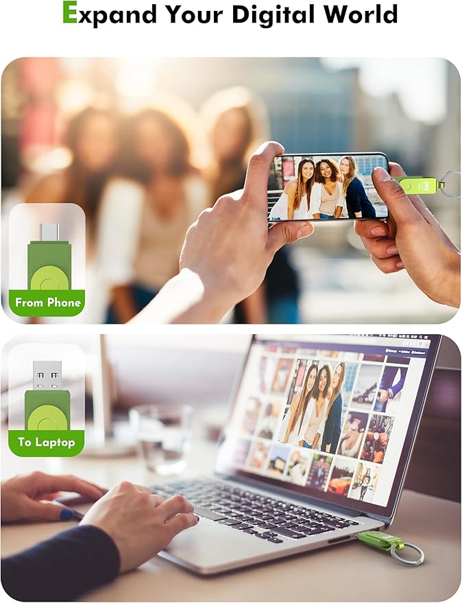 MOSDART 512GB USB3.1 Fast Speed C and A Dual Flash Drive, exFAT Memory Stick with Keychain and LED Indicator, for iPhone 15 and 16, Android Phone, iPad, MacBook, and Other Laptops, Green